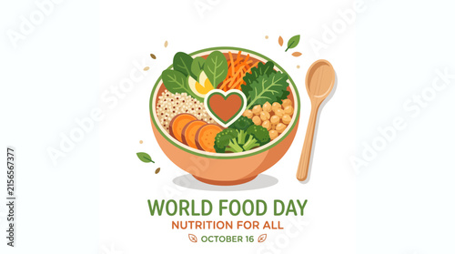 World food day nutrition for all concept bowl illustration with nutrition