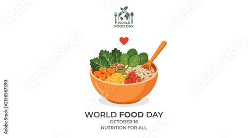 World food day nutrition for all health bowl graphic with nutrition, lifestyle