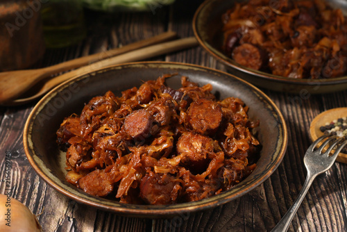 A bowl with traditional cabbage dish of Poland Bigos