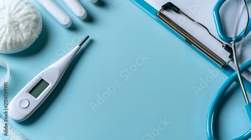 Medical Tools and Stethoscope on a Blue Background