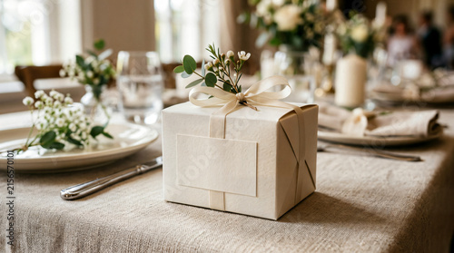 Elegant wedding table favor box decorated with dried flowers, decoration