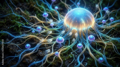 Futuristic Neural Network With Bright Central Sphere and Connected Glowing Nodes