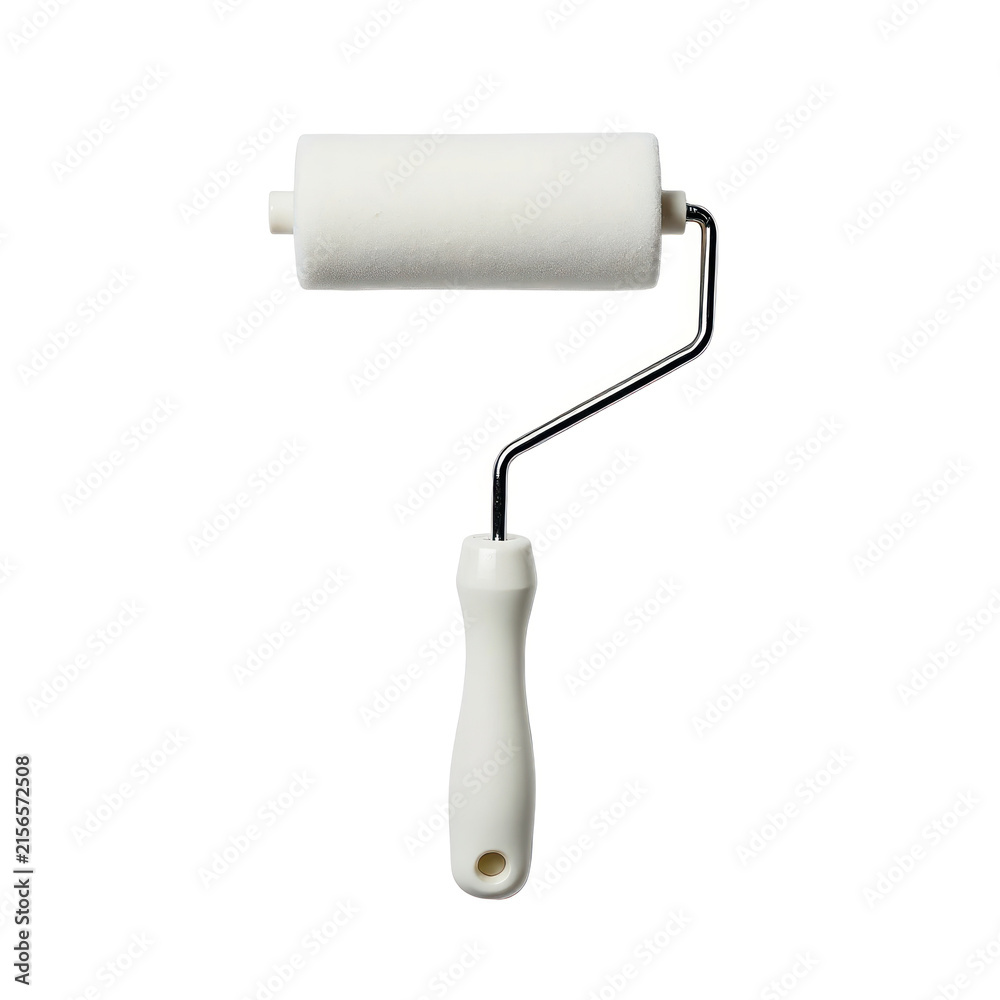Fototapeta premium Simple white paint roller with handle for wall and surface coating projects