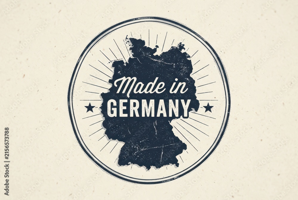 Obraz premium Vintage Made in Germany Stamp with Map Silhouette on Textured Paper Background for Commercial Use