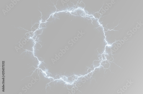 Blue electric circle with glowing lightning ring, bright energy arcs, plasma sparks, powerful electrical discharge and futuristic portal effect