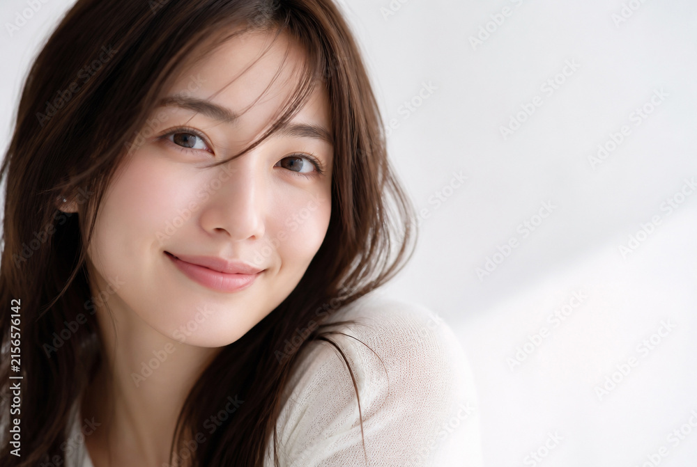 Naklejka premium リラックスした笑顔の日本人女性のポートレート Generative AI