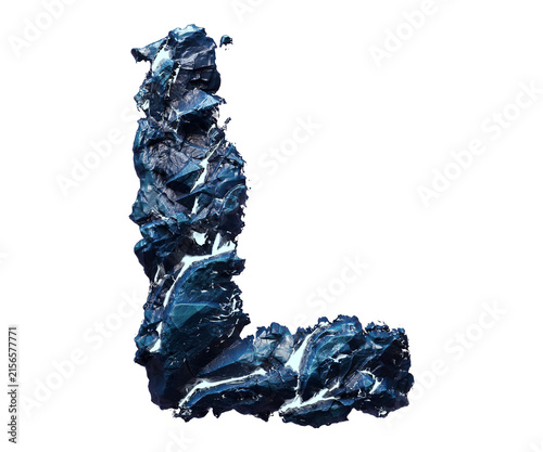 Blue stone letter L isolated on transparent background