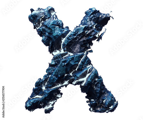 Blue stone letter X isolated on transparent background