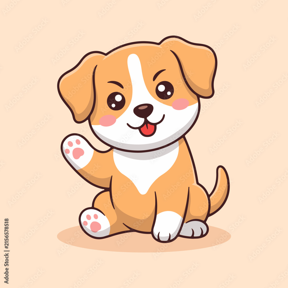 Obraz premium Cute Waving Puppy Cartoon Vector Illustration