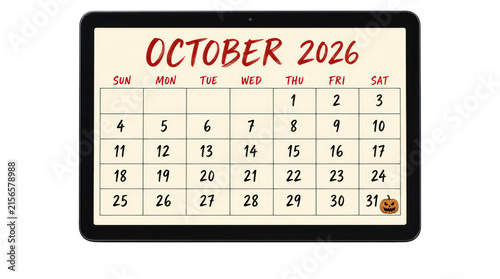 Retro October 2026 calendar page, orange and black monthly planner grid, date schedule design for planning and organization isolated PNG with Transparent Background