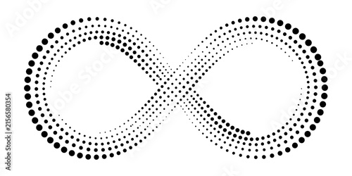 Infinity symbol halftone dots loop with endless spiral particle flow