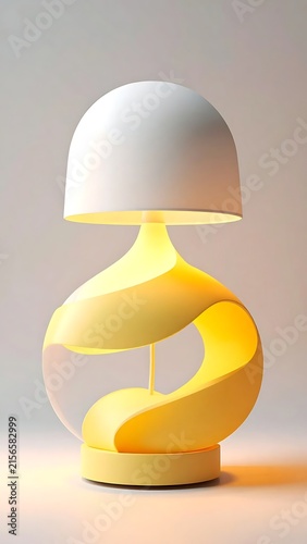 Modern minimalist table lamp with unique sculptural spiral base and dome shade.