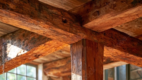 Wood Beam Mortise Joint Grain Detail Warm Natural Light