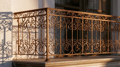 Ornate Iron Railing Pattern Shadow on White Plaster Wall