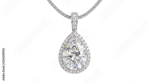 Картината върху платно Elegant pear shaped diamond pendant, white gold halo necklace with sparkling gem