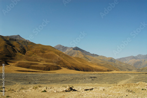 Azerbaijan, Xinaliq, view of mountain range against clear sky