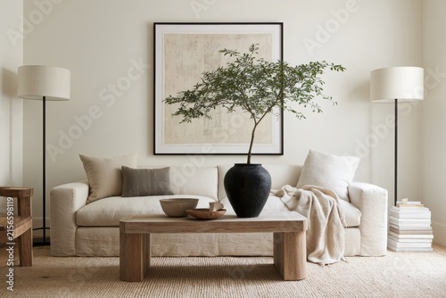 Modern minimalist living room in neutral tones