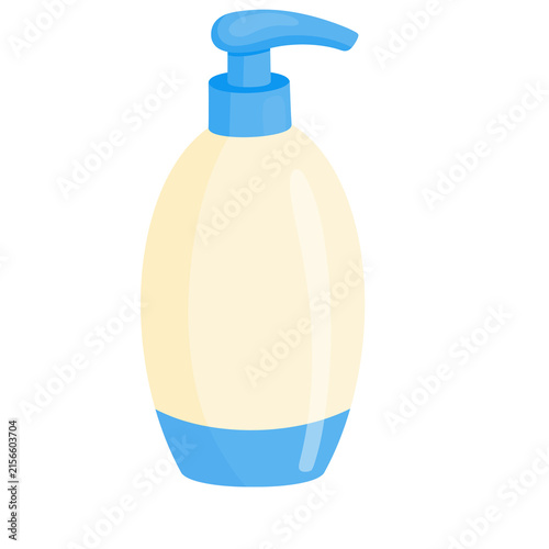 Liquid soap dispenser bottle with blue pump suitable for hand washing, hygiene, bathroom, skincare, personal care, cleaning and sanitary product themes.