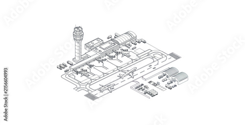 Isometric Outline Airport Illustration