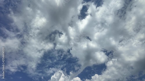 Timelapse of white clouds flying in the blue sky.