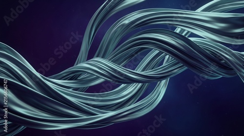 Elegant Intertwined Metallic Ribbons Flowing Gracefully Against a Deep Nebula Background
