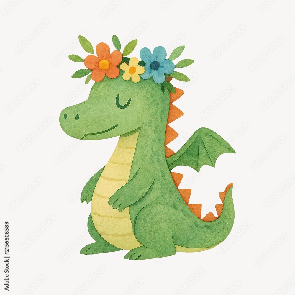 Obraz premium Cute dragon with floral crown.