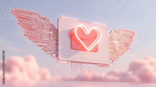 Love icon email envelope wings pink cloud heart communication digital romance love note mail