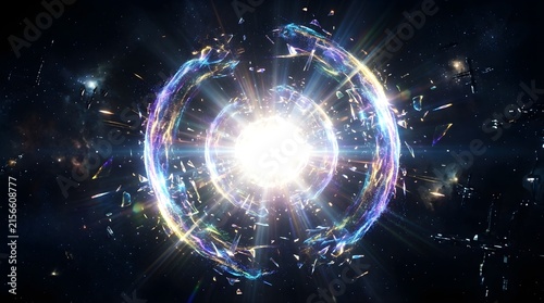 Glowing supernova explosion with shards floating in deep outer space