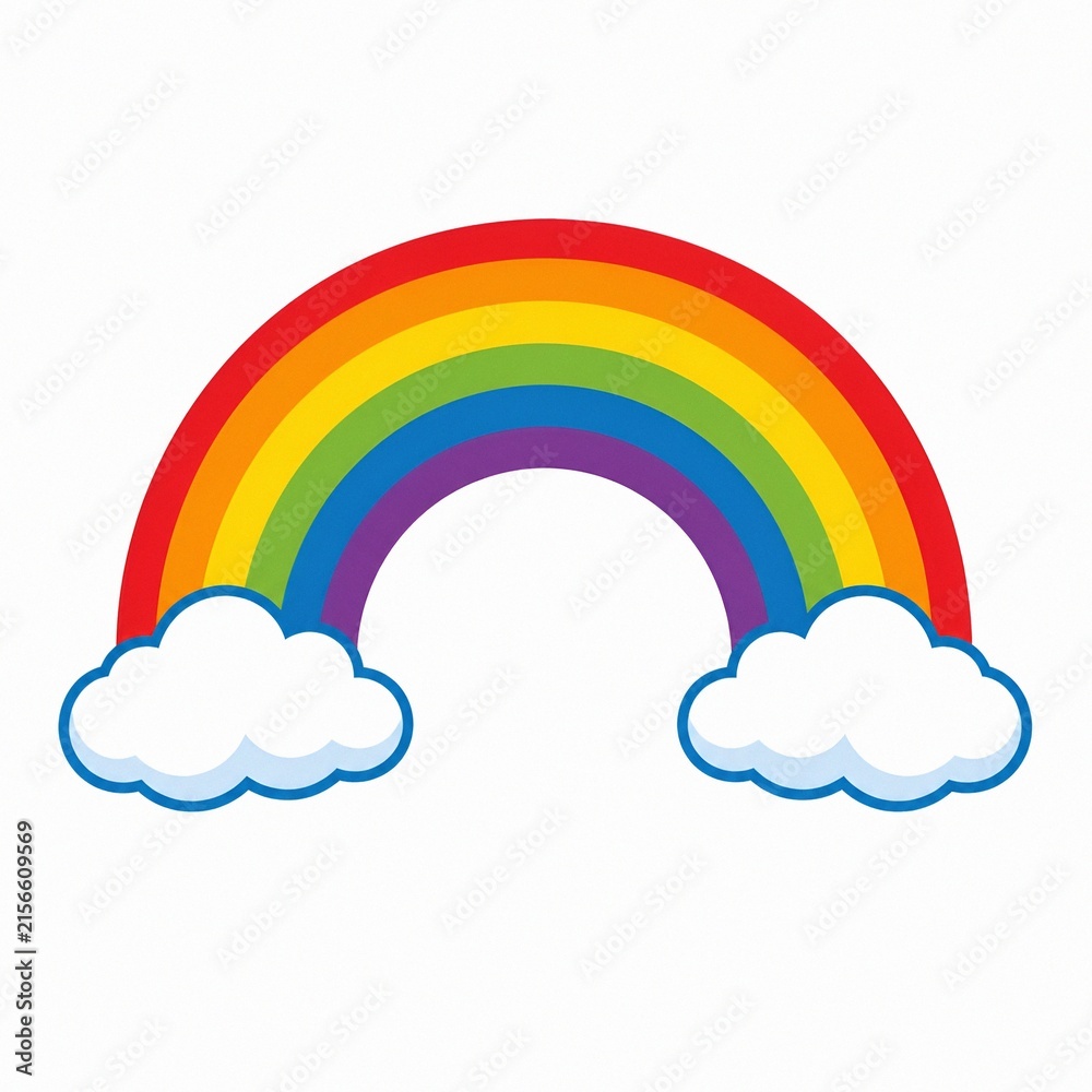 Fototapeta premium Colorful Rainbow with White Clouds Isolated on White Background