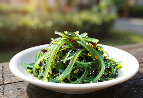 Fresh green seaweed salad w...
