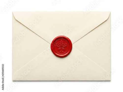 Cream envelope with red wax seal and oak leaf design for formal invitations and important correspondence