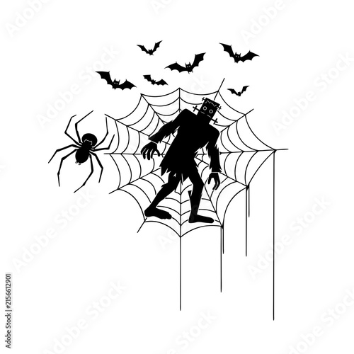 Frankenstein Spider Web Silhouette Halloween Design