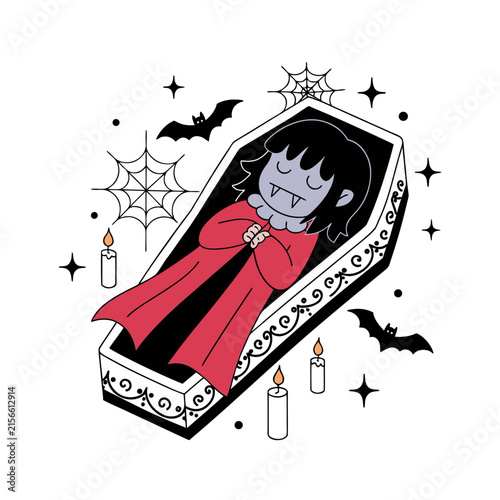 Vampire Coffin Doodle Hand Drawn Illustration