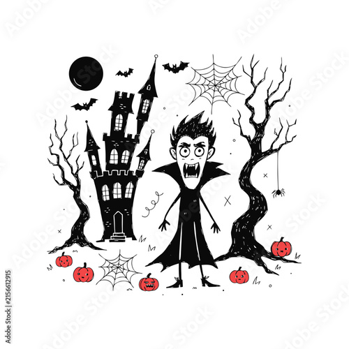 Vampire Castle Doodle Hand Drawn Illustration