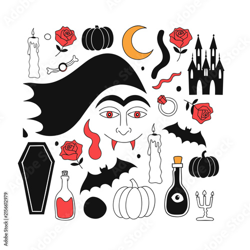 Vampire Halloween Doodle Collection Illustration