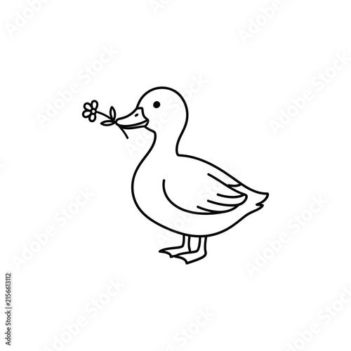 Cute Duckling with Flower Coloring Page for Kids - Simple Farm Animal Illustration
