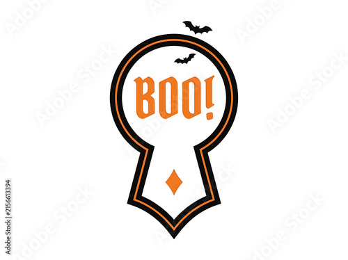 Halloween boo speech bubble with bats on a white background spooky orange and black design