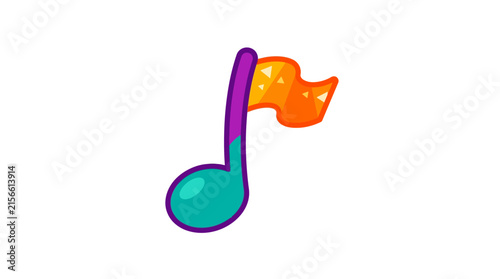 Vibrant musical note vector illustration with colorful orange flag