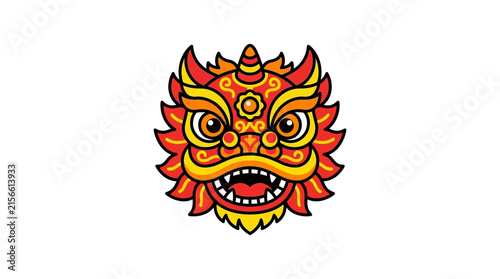 Vibrant Red and Gold Stylized Lion Head Festive Illustration