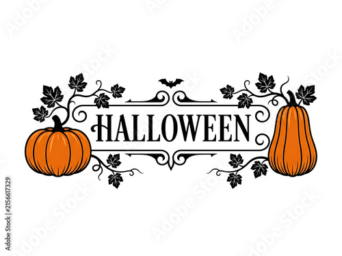 Halloween decorative banner with pumpkins and leaves vector illustration on a white background