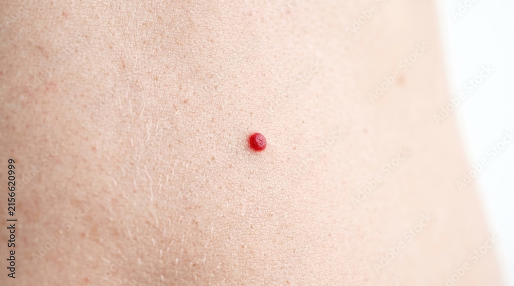 Fototapeta premium Close up macro photograph of cherry angioma red spot mole on human skin