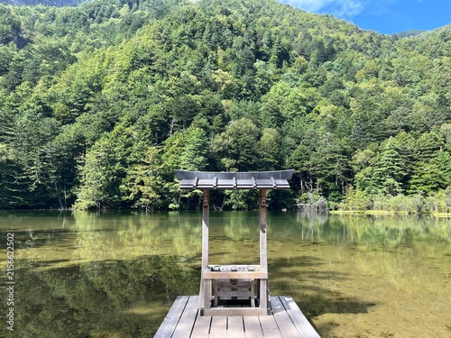 Hotaka Shrine, Myojin Pond (Myojinike) in Kamikochi, Nagano, Japan