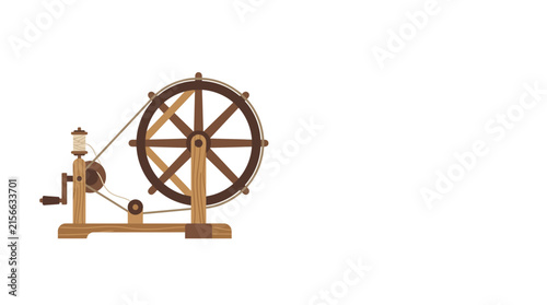 Vintage Wooden Spinning Wheel Vector Illustration for Textile Craft