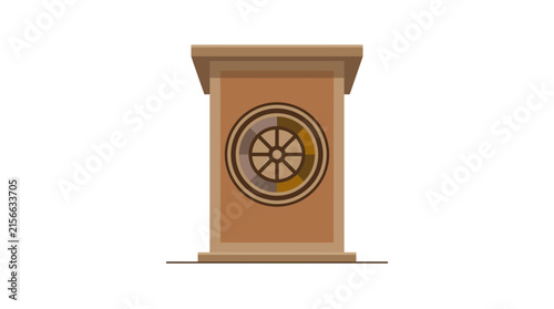 Wooden podium with circular emblem for public speaking illustration