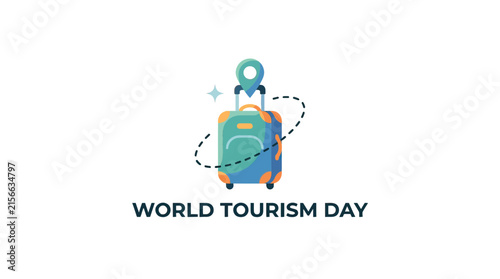 World Tourism Day Concept Flat Vector Illustration with Travel Suitcase Baggage and Location Pin
