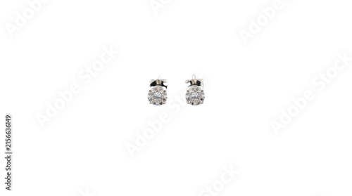 Elegant diamond stud earrings in white gold, luxury round brilliant cut diamond jewelry, sparkling bridal accessories on white background