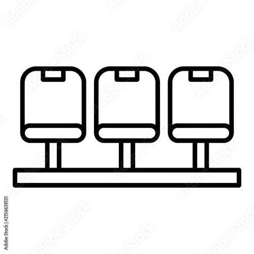 Three empty seats in a row on a platform or bench