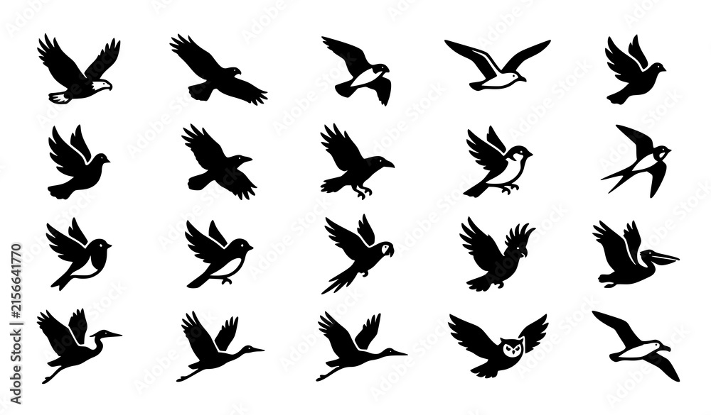 Naklejka premium Flying Birds Silhouette Collection – Black Bird Flight Vector Icons