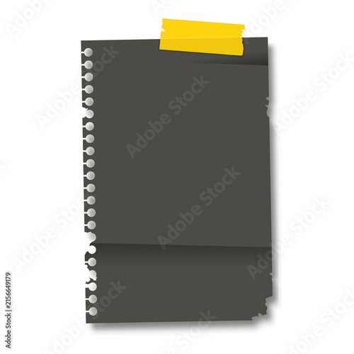 Torn black notepad paper with yellow adhesive tape