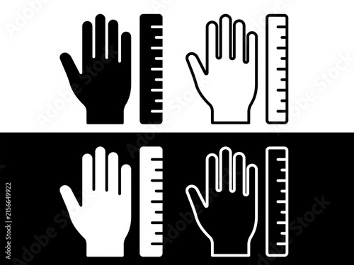 Hand length size measurement icon set, glove sizing dimension guide and palm scale elements